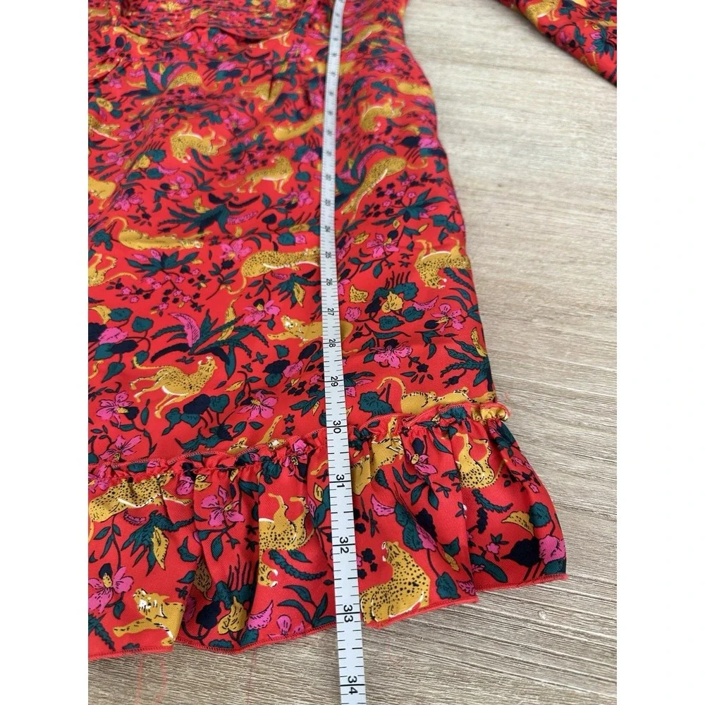 J. Crew Collection Ruffle Mini Dress 100% Silk Jungle Cat Floral Modified Sz 2